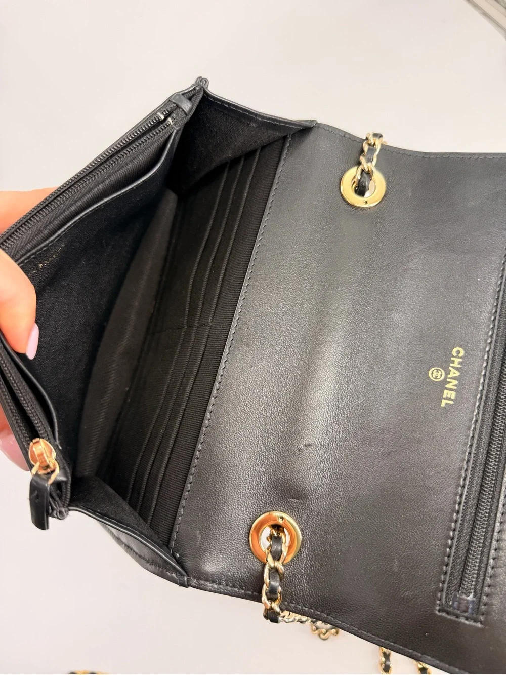 Chanel Trendy CC Wallet On Chain in Black Lambskin Learher